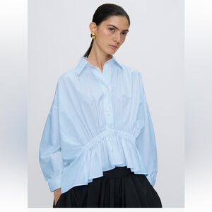 Callas Milano Tarquinia Gathered Long Sleeves Tunic Shirt In Blue EU 40 US 6